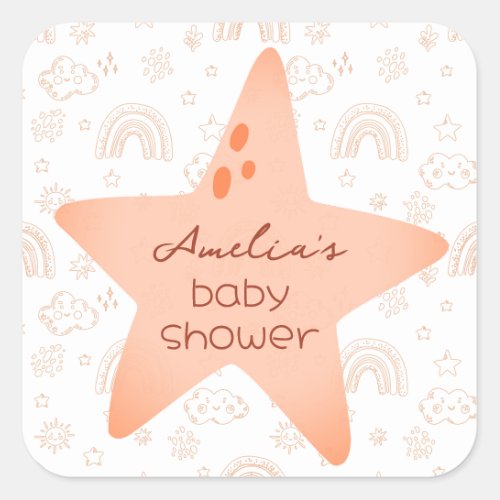 Baby Shower Boho Peachy Weather Square Sticker