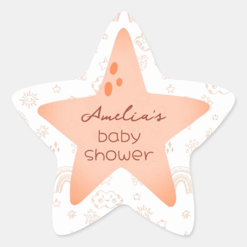 Baby Shower Boho Peachy Weather Star Sticker