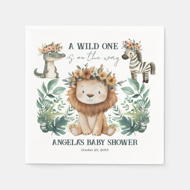 Baby Shower Boho Safari Lion Napkins (Front)