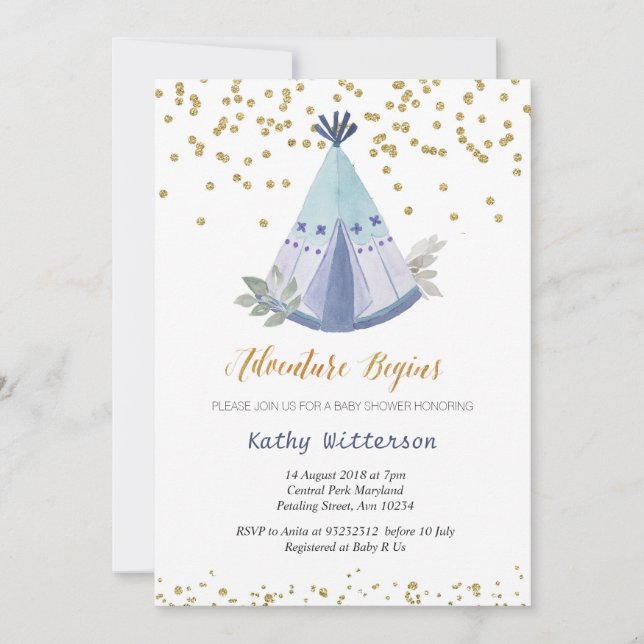 Baby Shower Boho Teepee Invitation (Front)