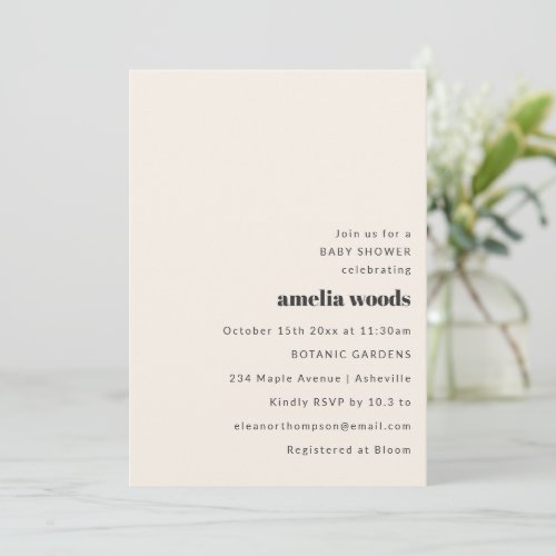 Baby Shower Bold Retro Ivory Modern Typography Invitation