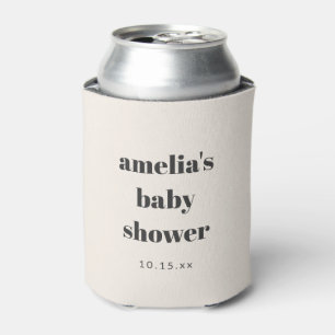 Baby Shower Bold Retro Ivory Personalized Mom Name Can Cooler