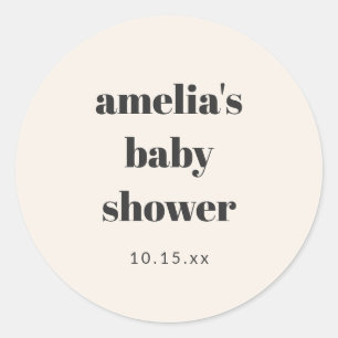 Baby Shower Bold Retro Ivory Personalized Mom Name Classic Round Sticker