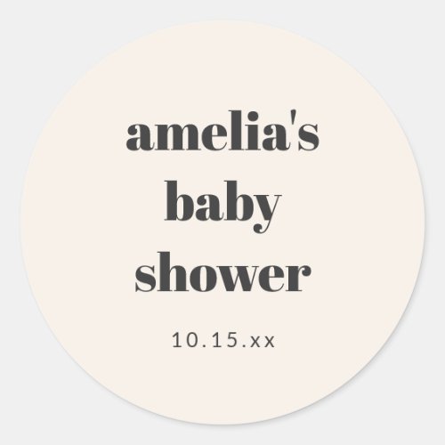 Baby Shower Bold Retro Ivory Personalized Mom Name Classic Round Sticker