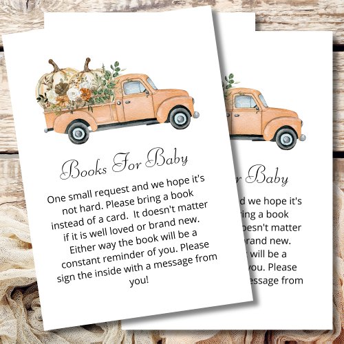 Baby shower book fall pumpkin rustic brown floral enclosure card