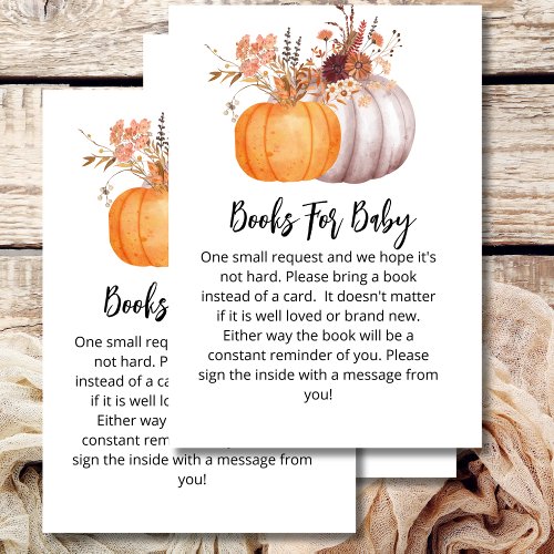 Baby shower book fall pumpkin rustic brown floral enclosure card