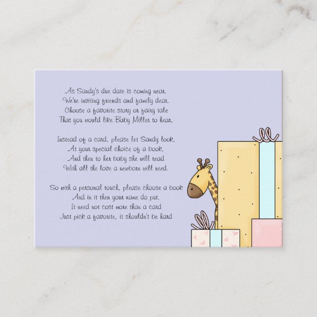 Baby Shower Book Insert Card (Front)