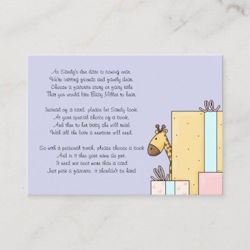 Baby Shower Book Insert Card Business Cards