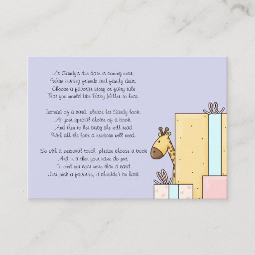 Customizable Baby Shower Book Insert Card Business Cards