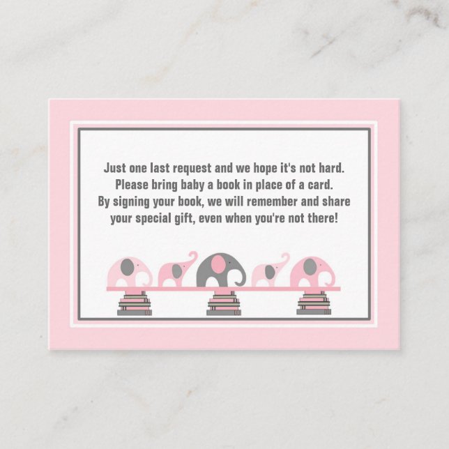 Baby shower book insert pink gray elephants (Front)