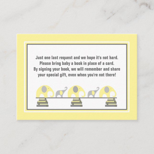 Baby shower book insert yellow gray elephants (Front)