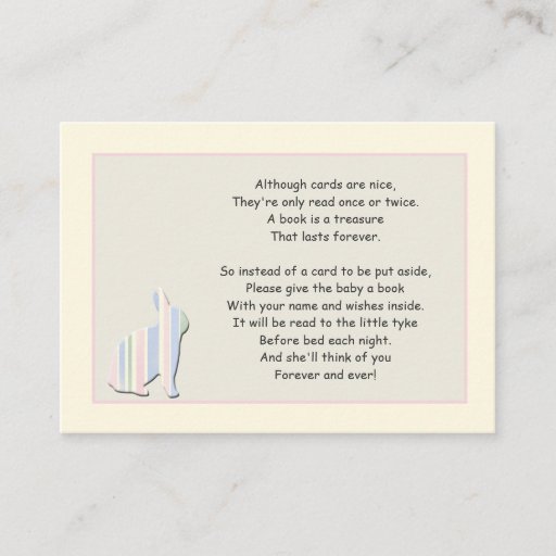 Customizable Baby Shower Book Poem Pink Insert Card Business Cards