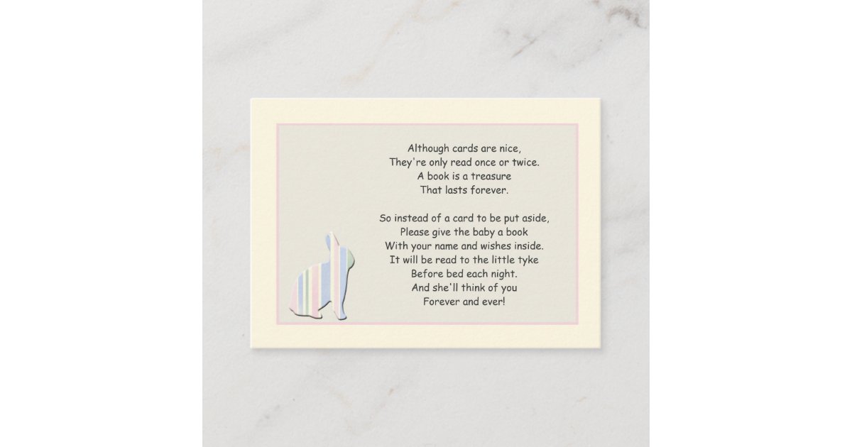 Baby Shower Book Poem Pink Insert Card Zazzle