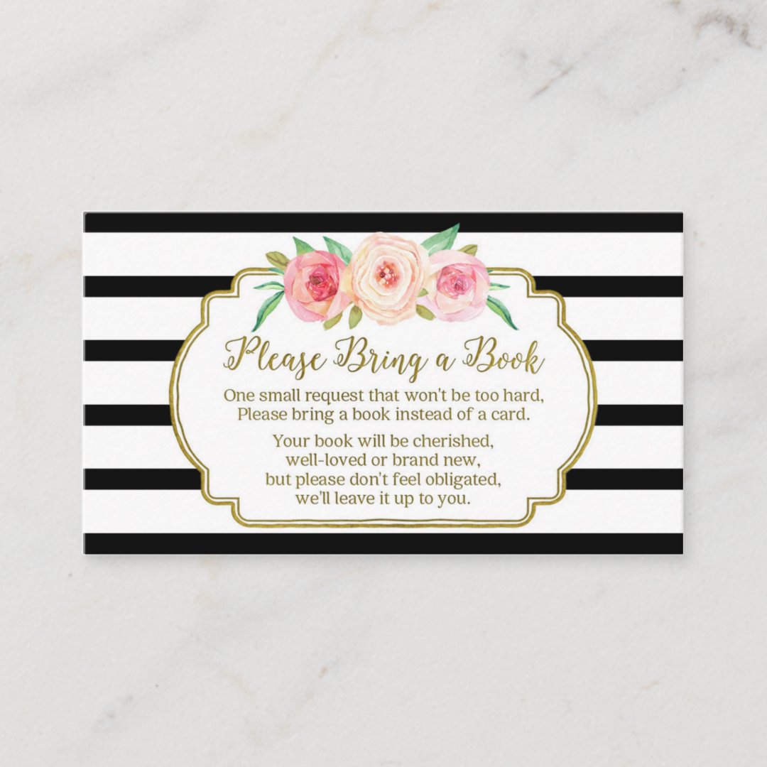 Baby Shower Book Request Card Pink Floral Black | Zazzle