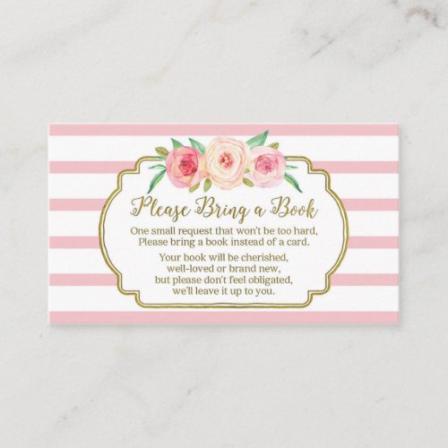 Baby Shower Book Request Card Pink Floral Stripes