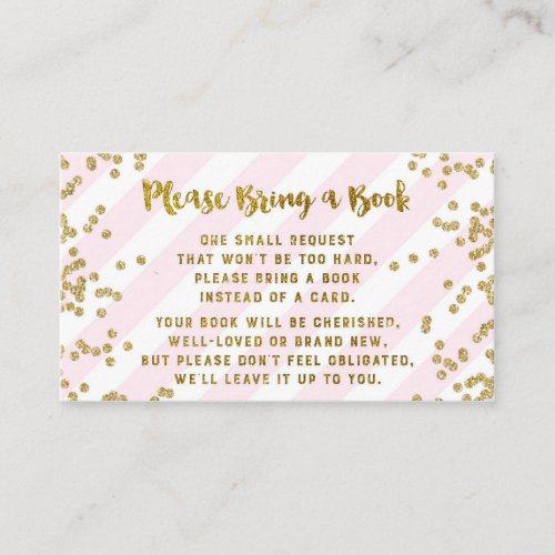 Baby Shower Book Request Card Pink Gold Confetti