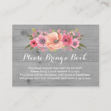 Baby Shower Book Request Card Rustic Wood Floral