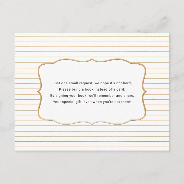 Baby Shower Book request card, white gold Invitation Postcard (Front)