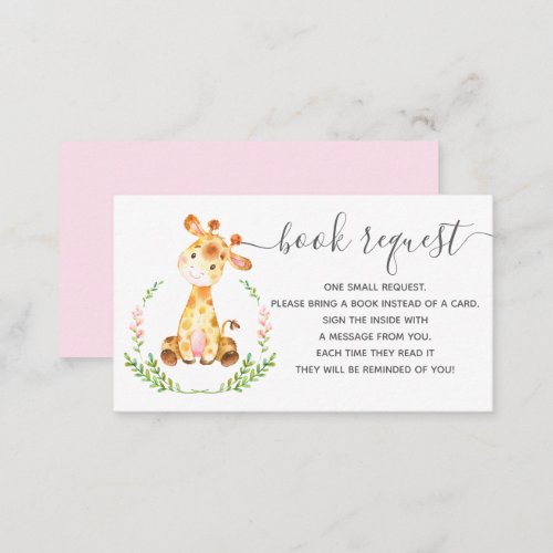 Baby Shower Book Request Cards Pink Giraffe