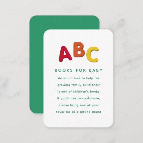 Baby shower book request cute colorful ABC Enclosure Card