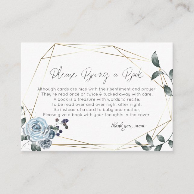 Baby Shower Book Request  | Dusty Blue Floral Enclosure Card (Front)