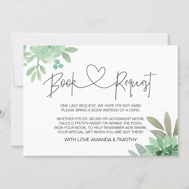 Baby Shower Book Request Gender Neutral Succulents Invitation (Front)
