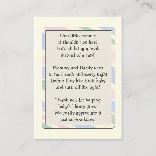 Customizable Baby Shower Book Request Insert Card Business Card Templates