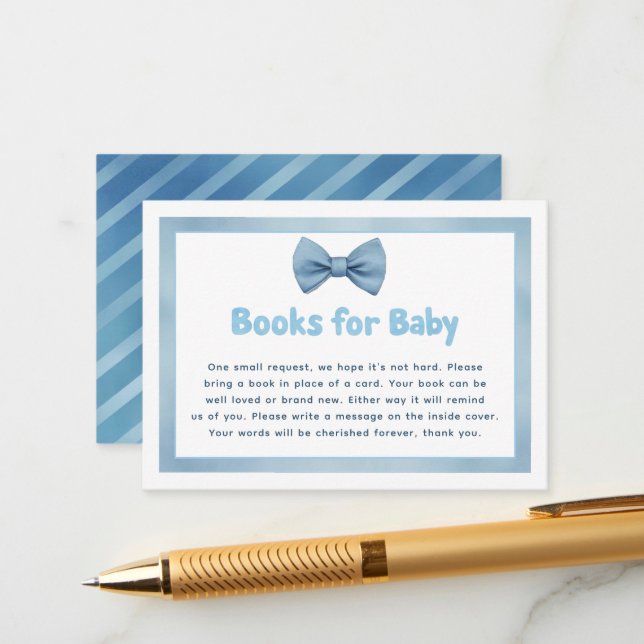 Baby Shower Book Request Light Blue Bow Tie Enclosure Card (Front/Back In Situ)