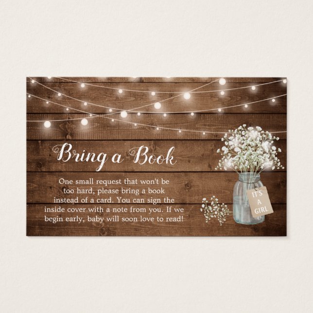 Baby Shower Book Request Rustic Wood Baby's Breath (Front)