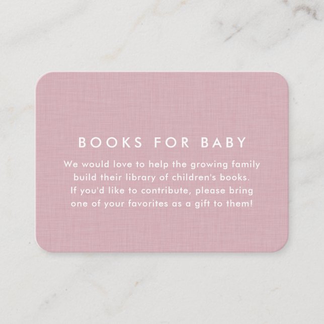 Baby shower book request simple pink linen enclosure card (Front)