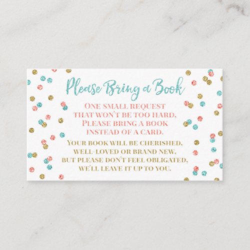 Baby Shower Book Request Teal Coral Gold Confetti Enclosure Card