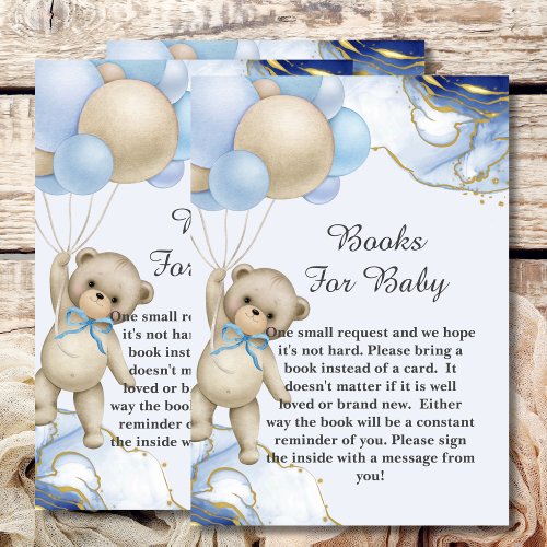 Baby shower book we can bearly wait blue balloon enclosure card