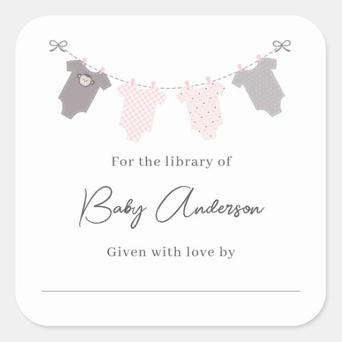 Baby shower bookplate baby clothesline