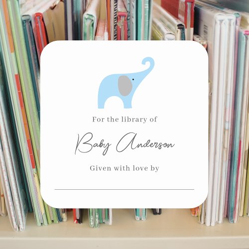 Baby shower bookplate blue elephant