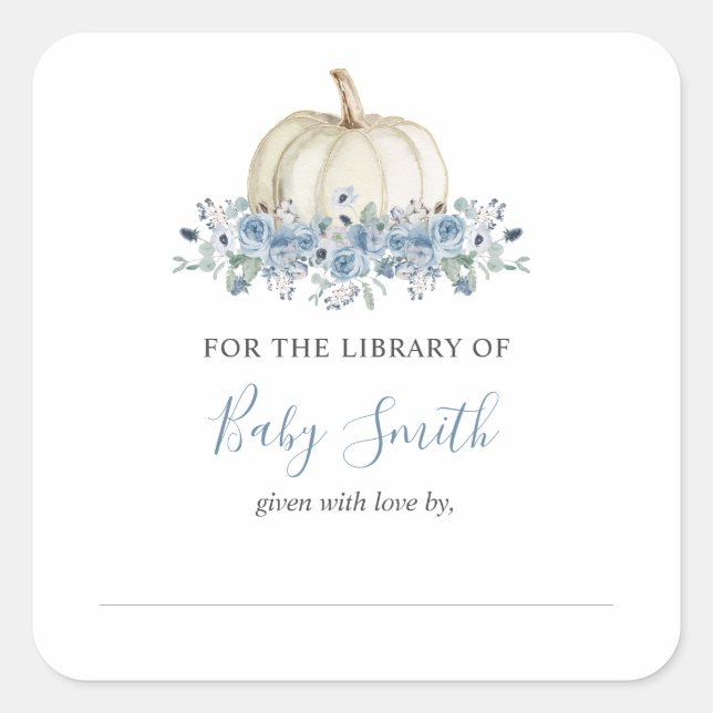 Baby Shower Bookplate Blue Pumpkin Sticker (Front)