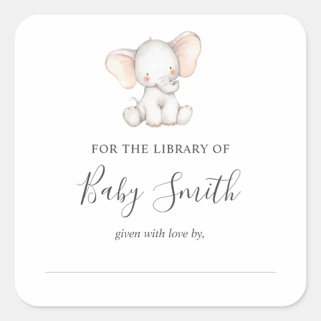 Baby Shower Bookplate Elephant Sticker Zazzle