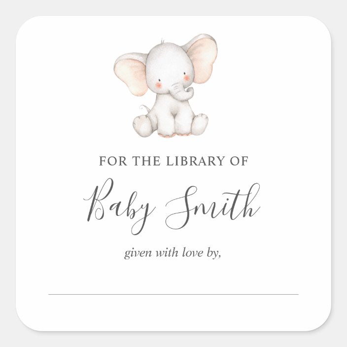 Baby Shower Bookplate Elephant Sticker | Zazzle