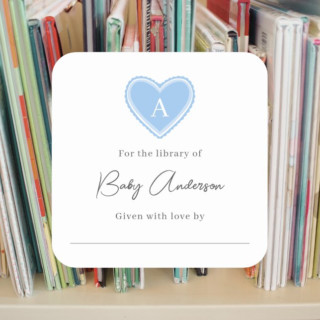 Baby shower bookplate monogram heart (Creator Uploaded)