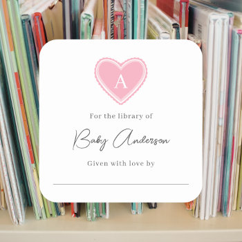 Baby Shower Bookplate Monogram Heart by lemontreecards at Zazzle