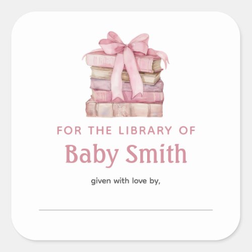 Baby Shower Bookplate Pink Bow Sticker