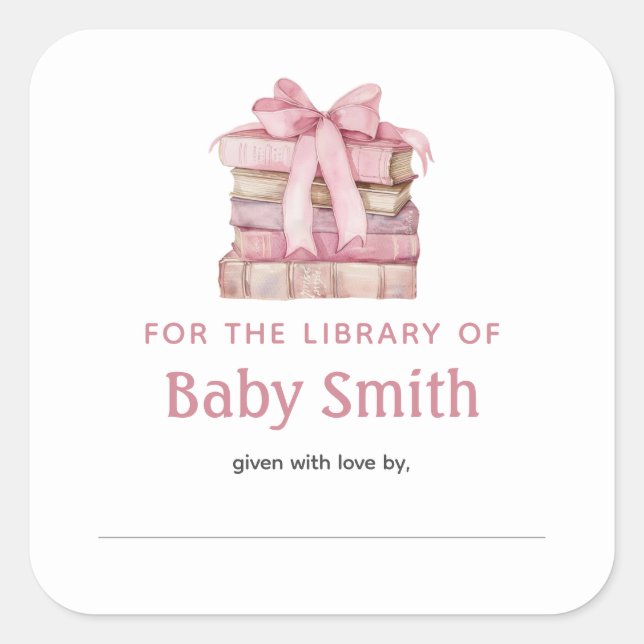 Baby Shower Bookplate Pink Bow Sticker (Front)