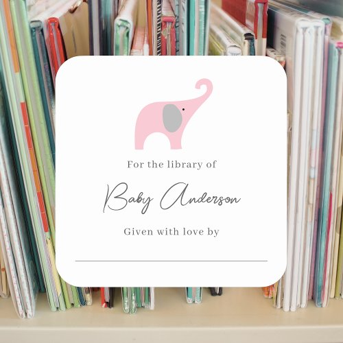 Baby shower bookplate pink elephant