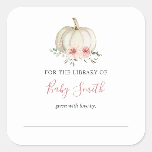 Baby Shower Bookplate Pink Pumpkin Sticker