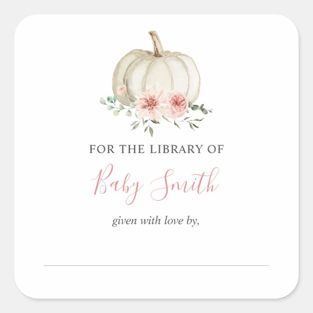 Baby Shower Bookplate Pink Pumpkin Sticker (Front)