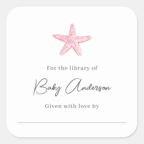 Baby shower bookplate pink starfish