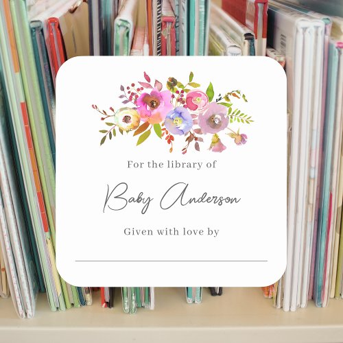 Baby shower bookplate pink watercolor floral