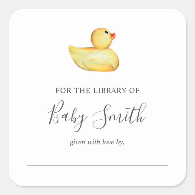 Baby Shower Bookplate Rubber Duck Sticker (Front)