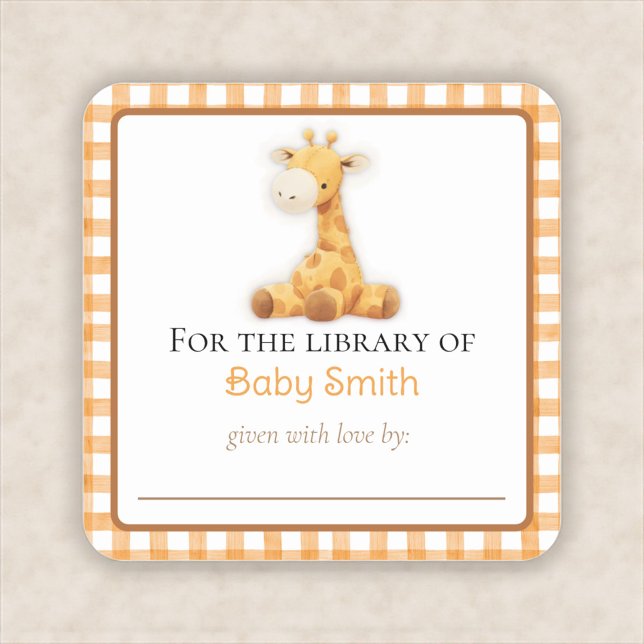 Baby Shower Bookplate Sticker Personalized Giraffe (personalized nursery bookplate with giraffe)