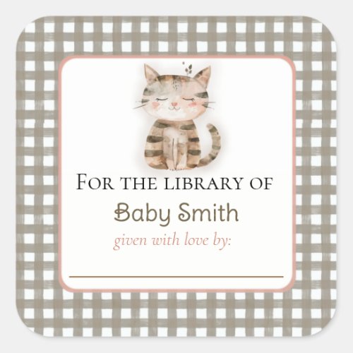 Baby Shower Bookplate Sticker with Cute Kitten
