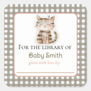 Baby Shower Bookplate Sticker with Cute Kitten